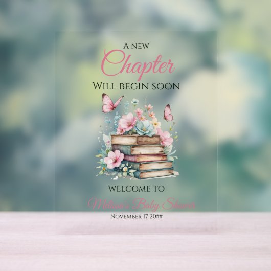 New Chapter Girl Storybook Baby Shower Welcome アクリルサイン (ニュートラル)