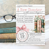 New Chapter Library Card Book Bow Baby Girl Shower 招待状
