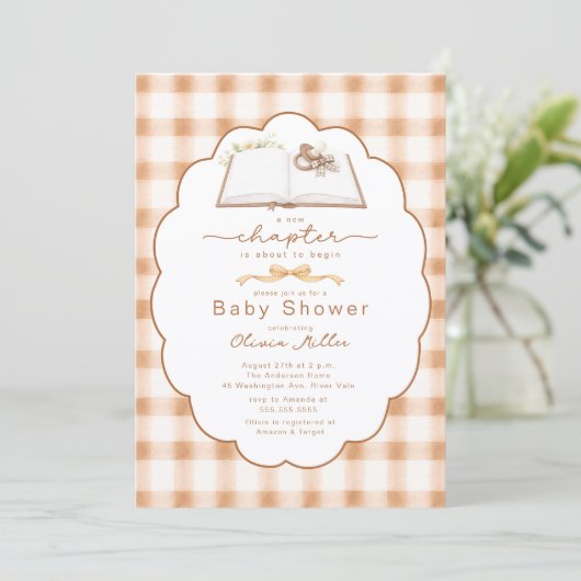 New Chapter Neutral Book Baby Shower Invite 招待状 (スタンド正面)