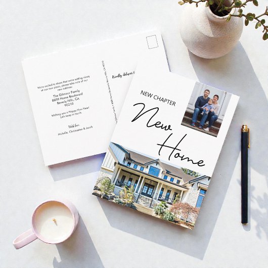 New Chapter New Home Family Custom Photo and House ポストカード
