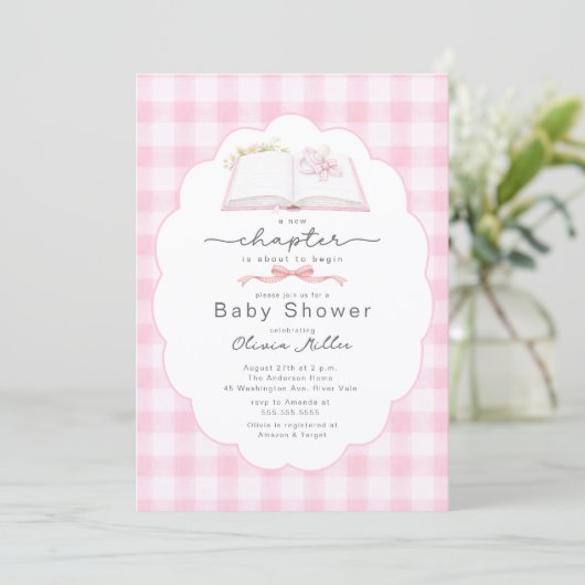 New Chapter Pink Book Baby Shower Invite 招待状 (スタンド正面)