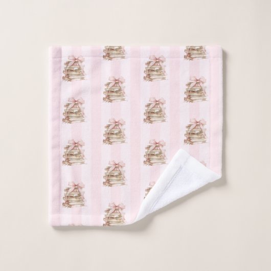 New Chapter Pink Bow Stripes バスタオルセット (ウォッシュタオル)