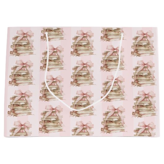 New Chapter Pink Bow Stripes  ラージペーパーバッグ (正面)