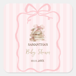 New Chapter Pink Bow Stripes Baby Shower スクエアシール