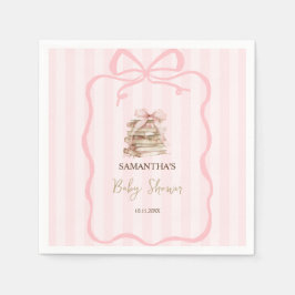 New Chapter Pink Bow Stripes Baby Shower スタンダードカクテルナプキン