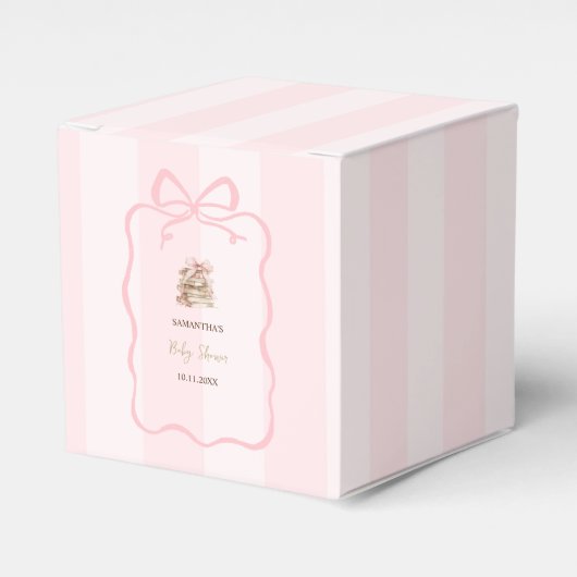 New Chapter Pink Bow Stripes Baby Shower フェイバーボックス (正面サイド)