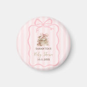 New Chapter Pink Bow Stripes Baby Shower マグネット (正面)