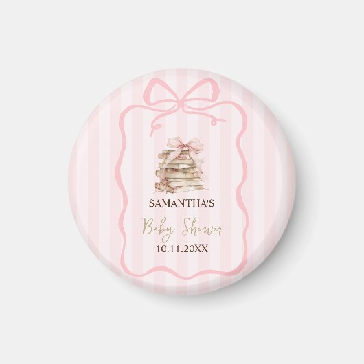New Chapter Pink Bow Stripes Baby Shower マグネット (正面)