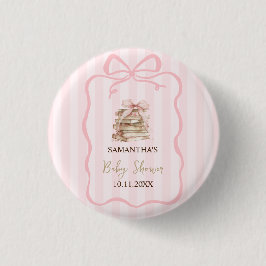 New Chapter Pink Bow Stripes Baby Shower 缶バッジ
