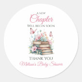 New Chapter Pink Girl Storybook Book Baby Shower ラウンドシール (正面)