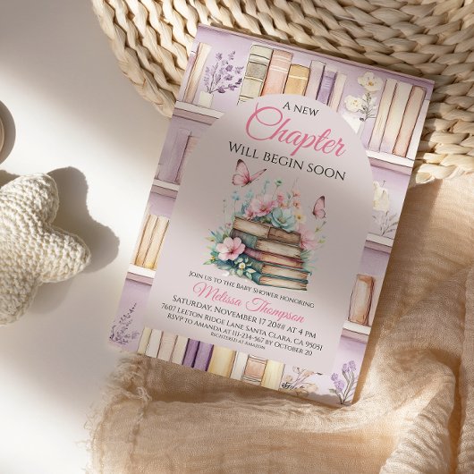 New Chapter Pink Storybook Girl Book Baby Shower 招待状