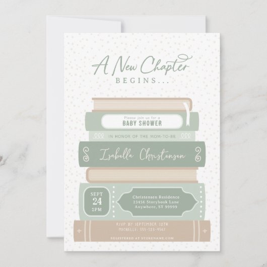 New Chapter Stacked Books Storybook Baby Shower 招待状 (正面)