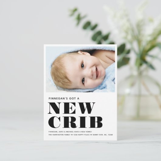 NEW CRIBシンプルベビー写真モダン移ミニマル動 案内ポストカード (スタンド正面)