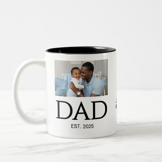 New DAD Gift Custom Text Photo DAD Established ツートーンマグカップ (左)