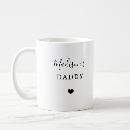 New Daddy – 子どもの名前とシンプルハート コーヒーマグカップ (左)