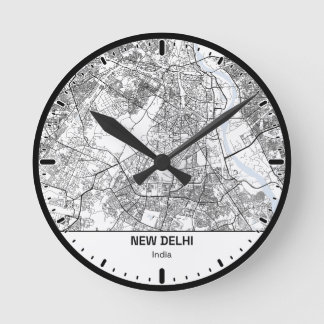 New Delhi Clock City Line Art ラウンド壁時計