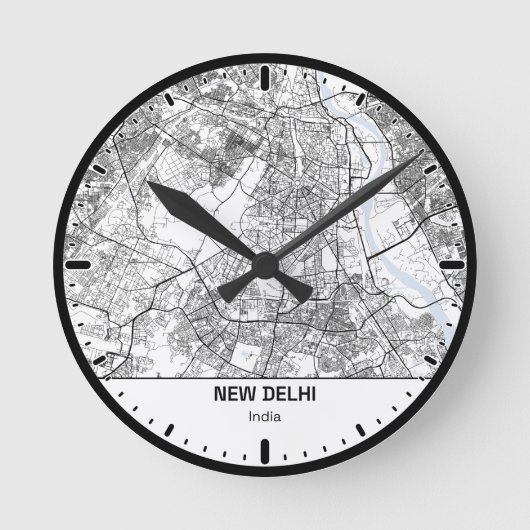 New Delhi Clock City Line Art ラウンド壁時計 (正面)