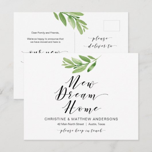 New Dream Home, Greenery, Moving Announcement ポストカード (正面/裏面)