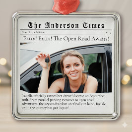 New Driver First Christmas Personalized Newspaper メタルオーナメント