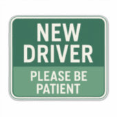 New Driver - Please Be Patient Green Road Sign シール (正面)
