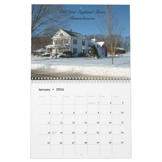 New England and Canada Calendar 2026 カレンダー (1月 2026)