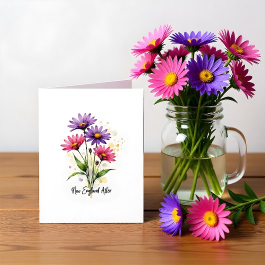 New England Aster Floral Blank Note Card ノートカード