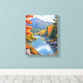 New England Autumn Fall Foliage Landscape Painting キャンバスプリント (インサイチュ (ウッドフロア))