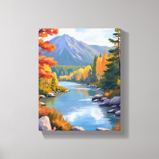 New England Autumn Fall Foliage Landscape Painting キャンバスプリント (正面)