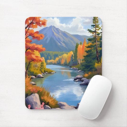 New England Autumn Fall Foliage Landscape Painting マウスパッド (マウス)