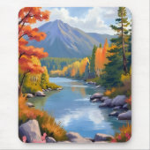 New England Autumn Fall Foliage Landscape Painting マウスパッド (正面)
