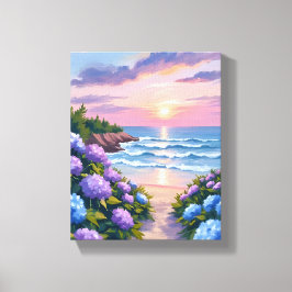 New England Summer | Hydrangea Beach Painting キャンバスプリント