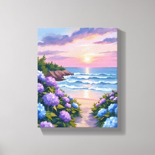 New England Summer | Hydrangea Beach Painting キャンバスプリント (正面)