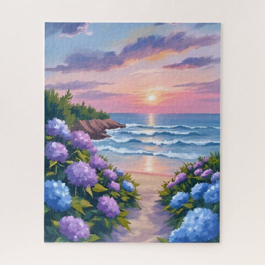 New England Summer | Hydrangea Beach Painting ジグソーパズル (縦)
