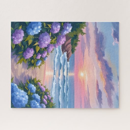 New England Summer | Hydrangea Beach Painting ジグソーパズル (横)