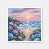 New England Summer | Hydrangea Beach Painting スタンダードカクテルナプキン (正面)