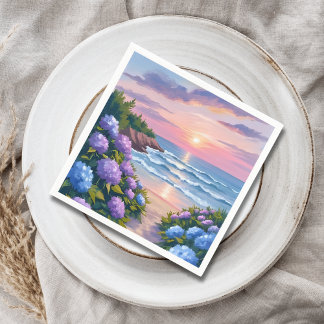 New England Summer | Hydrangea Beach Painting スタンダードカクテルナプキン