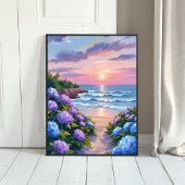 New England Summer | Hydrangea Beach Painting ポスター