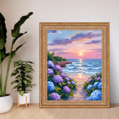 New England Summer | Hydrangea Beach Painting ポスター