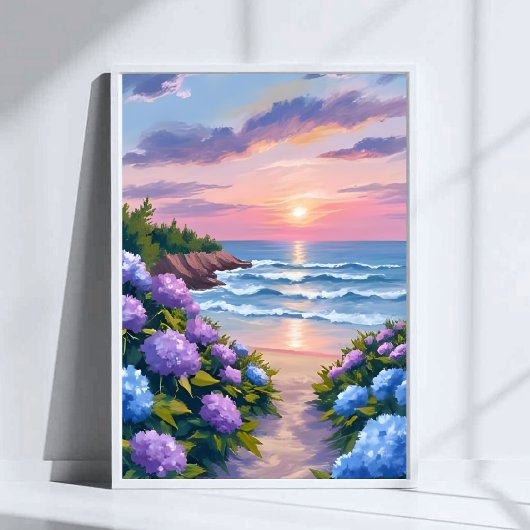 New England Summer | Hydrangea Beach Painting ポスター
