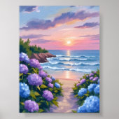 New England Summer | Hydrangea Beach Painting ポスター (正面)