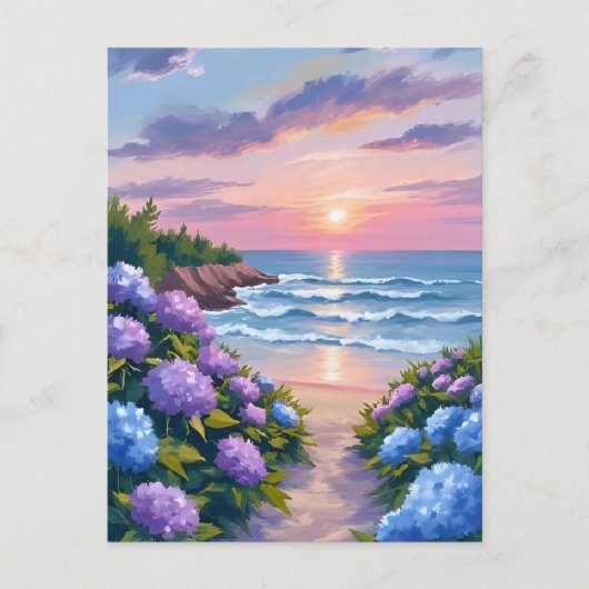 New England Summer | Hydrangea Beach Painting ポストカード (正面)
