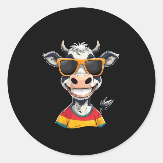 New Glarus Wi Usa Funny Cow Cartoon Design  ラウンドシール (正面)