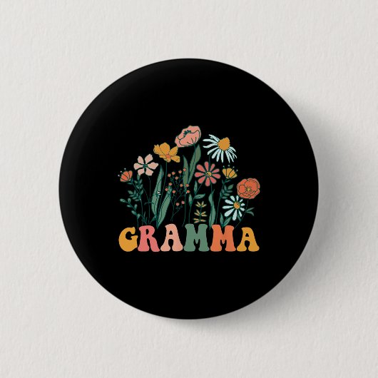 New Gramma Wildflower First Birthday &amp; Baby Sh 缶バッジ (正面)