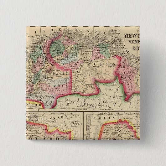 New Granada、ベネズエラ、Guiana Map by Mitchell 缶バッジ (正面)