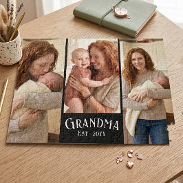 New Grandma Est. Year Custom Name 3 Photo ジグソーパズル