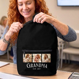 New Grandma Est. Year Custom Name 3 Photo Backpack プリントバックパック
