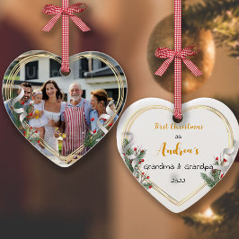 New Grandpa Holly & Pine金ゴールドフレーム写真 セラミックオーナメント