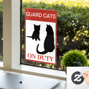 NEW!Guard Cat On Duty —おもしろいの警告愛着 ウィンドウサイン
