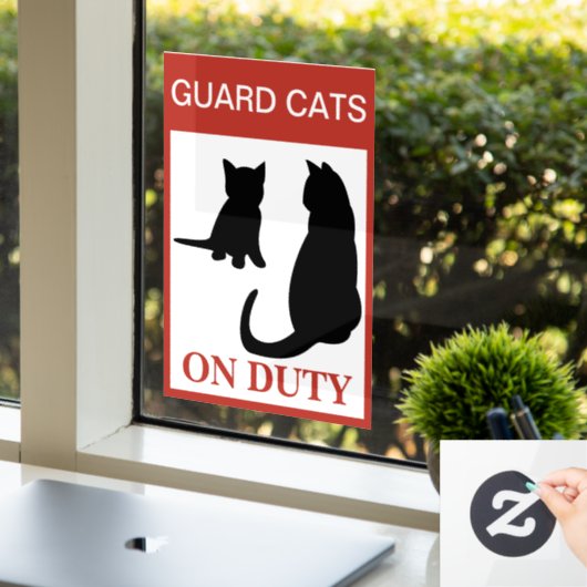 NEW!Guard Cat On Duty —おもしろいの警告愛着 ウィンドウサイン (オフィス)
