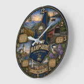 New Hampshire Granite State Mountain Lake Rustic ラージ壁時計 (傾斜)